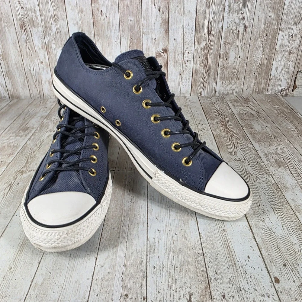 Converse All Star‎ Navy Blue Gold Eyelets Canvas Low Top Sneakers Mens - Picture 6 of 8